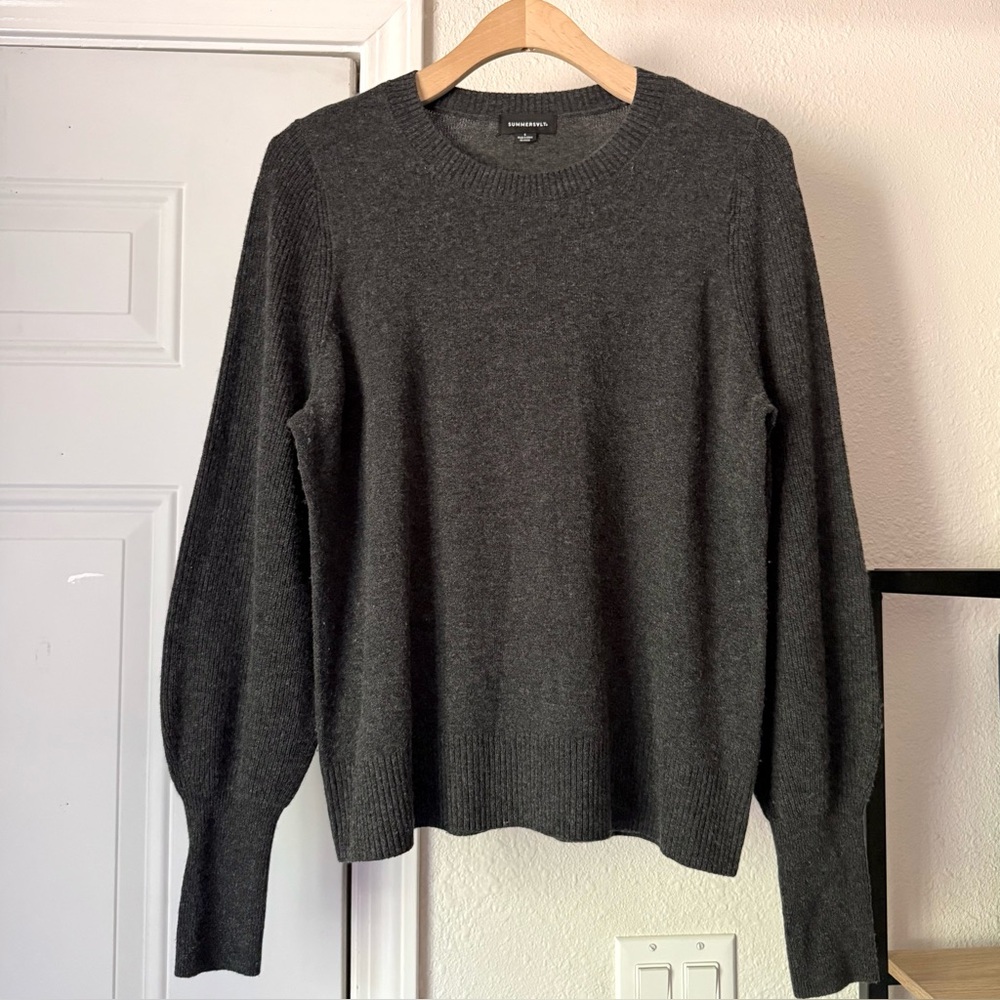 SUMMERSALT charcoal grey merino wool cashmere puff‎ sleeve sweater